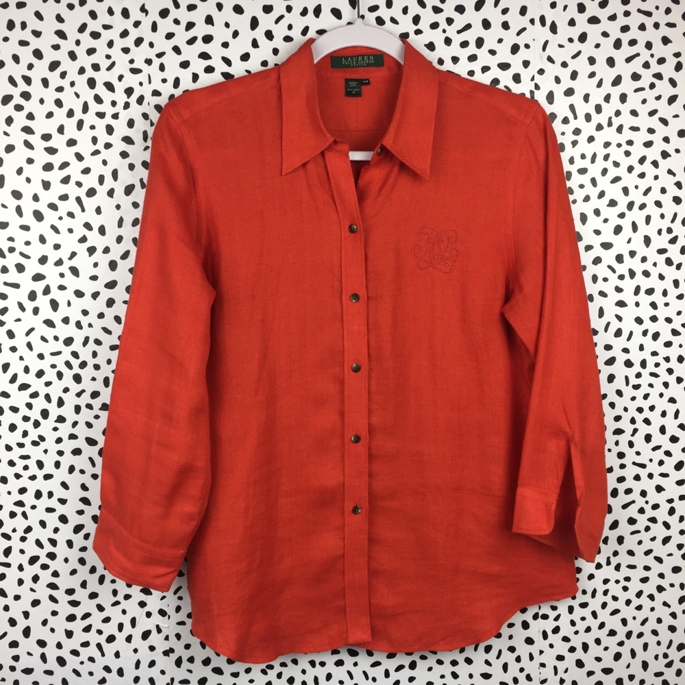 Lauren Ralph Lauren Red Linen Blouse Petite Medium